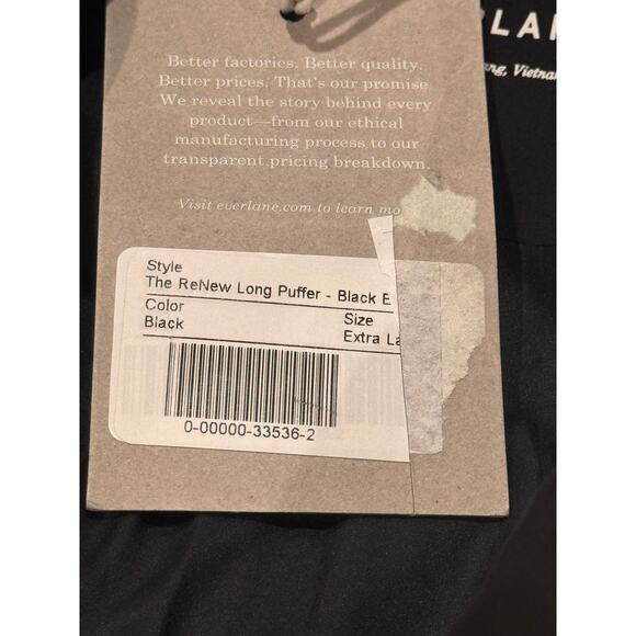 Everlane The ReNew Long Puffer Jacket Long Sleeve Black Size X Large NWT - Picture 12 of 14